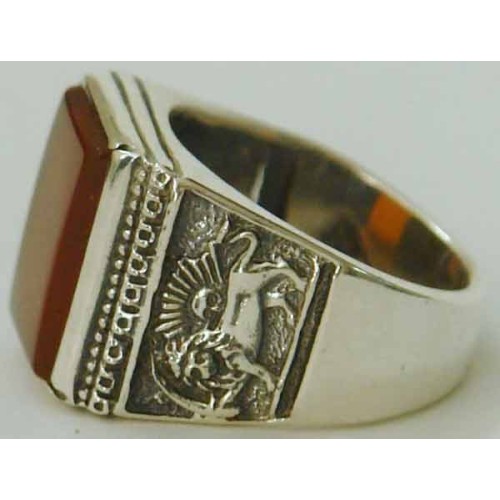IRAN Persia Shah Pahlavi Lion & Sun Shiro Khorshid Natural Agate Aqeeq Aqiq Akik Silver 925 Ring IRAN Persia Shah Pahlavi Lion & Sun Shiro Khorshid Natural Agate Aqeeq Aqiq Akik Silver 925 Ring