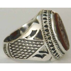 Iran Islam Shia Ya Ali Madad Engraved in Nice Arabic Calligraphy on Natural Agate Aqeeq Aqiq Sterling Silver 925 Ring