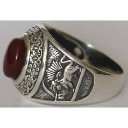 IRAN Persia Shah Pahlavi Lion & Sun Shiro Khorshid & Zoroastrian Farvahar Wing Agate Silver 925 Ring