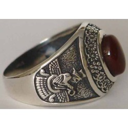 IRAN Persia Shah Pahlavi Lion & Sun Shiro Khorshid & Zoroastrian Farvahar Wing Agate Silver 925 Ring