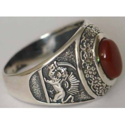 IRAN Persia Shah Pahlavi Lion & Sun Shiro Khorshid & Zoroastrian Farvahar Wing Agate Silver 925 Ring