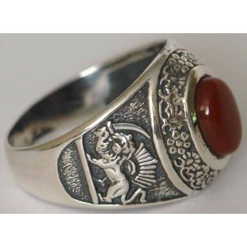 IRAN Persia Shah Pahlavi Lion & Sun Shiro Khorshid & Zoroastrian Farvahar Wing Agate Silver 925 Ring