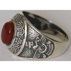 IRAN Persia Shah Pahlavi Lion & Sun Shiro Khorshid & Zoroastrian Farvahar Wing Agate Silver 925 Ring