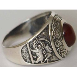 IRAN Persia Shah Pahlavi Lion & Sun Shiro Khorshid & Zoroastrian Farvahar Wing Agate Silver 925 Ring