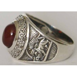 IRAN Persia Shah Pahlavi Lion & Sun Shiro Khorshid & Zoroastrian Farvahar Wing Agate Silver 925 Ring