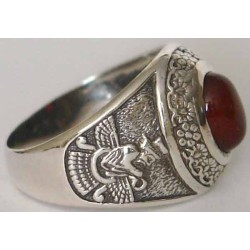 IRAN Persia Shah Pahlavi Lion & Sun Shiro Khorshid & Zoroastrian Farvahar Wing Agate Silver 925 Ring