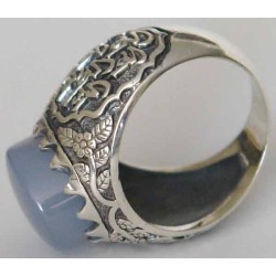 Iran Islam Shia Imam Ali Name Natural Blue Yamani Yemeni Agate Aqeeq Aqiq Sterling Silver 925 Ring