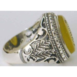 Iran Islam Shia Sharaf e Shams Engraved on Natural Yellow Agate Sterling Silver 925 Ring