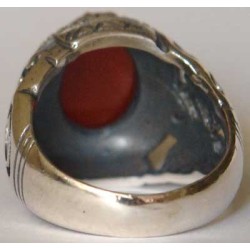Iran Islam Shia Imam ALI-ON MA' AL-HAQQ Natural Agate Sterling Silver 925 Ring