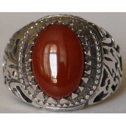Iran Islam Shia Imam ALI-ON MA' AL-HAQQ Natural Agate Sterling Silver 925 Ring
