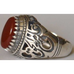 Iran Islam Shia Imam ALI-ON MA' AL-HAQQ Natural Agate Sterling Silver 925 Ring