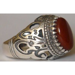 Iran Islam Shia Imam ALI-ON MA' AL-HAQQ Natural Agate Sterling Silver 925 Ring