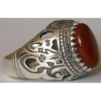 Iran Islam Shia Imam ALI-ON MA' AL-HAQQ Natural Agate Sterling Silver 925 Ring