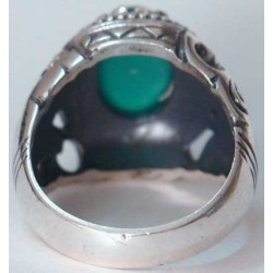 Iran Islam Shia Imam ALI-ON MA' AL-HAQQ Natural Chrysoprase Green Agate Sterling Silver 925 Ring