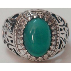 Iran Islam Shia Imam ALI-ON MA' AL-HAQQ Natural Chrysoprase Green Agate Sterling Silver 925 Ring