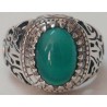 Iran Islam Shia Imam ALI-ON MA' AL-HAQQ Natural Chrysoprase Green Agate Sterling Silver 925 Ring