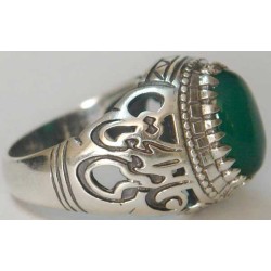 Iran Islam Shia Imam ALI-ON MA' AL-HAQQ Natural Chrysoprase Green Agate Sterling Silver 925 Ring