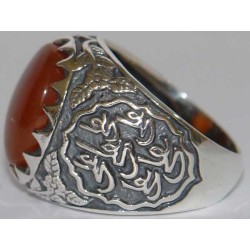 Iran Islam Shia Imam Ali Name Natural Yamani Yemeni Agate Aqeeq Aqiq Sterling Silver 925 Ring