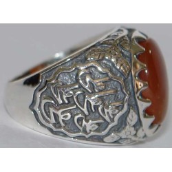Iran Islam Shia Imam Ali Name Natural Yamani Yemeni Agate Aqeeq Aqiq Sterling Silver 925 Ring