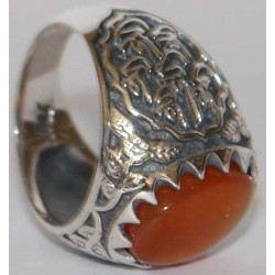 Iran Islam Shia Imam Ali Name Natural Yamani Yemeni Agate Aqeeq Aqiq Sterling Silver 925 Ring