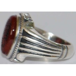 Iran Islam Quran Surat Al-Tawheed Al-Ikhlas Engraved on Natural Agate Aqeeq Aqiq Sterling Silver 925 Ring