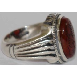Iran Islam Quran Surat Al-Tawheed Al-Ikhlas Engraved on Natural Agate Aqeeq Aqiq Sterling Silver 925 Ring