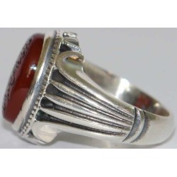 Iran Islam Quran Surat Al-Tawheed Al-Ikhlas Engraved on Natural Agate Aqeeq Aqiq Sterling Silver 925 Ring