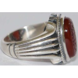 Iran Islam Quran Surat Al-Tawheed Al-Ikhlas Engraved on Natural Agate Aqeeq Aqiq Sterling Silver 925 Ring
