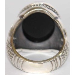 Iran Islam Shia SALAWAT Blessing to Prophet & Ahlu-l Bait Natural Black Agate Aqeeq Aqiq Onyx Silver 925 Ring