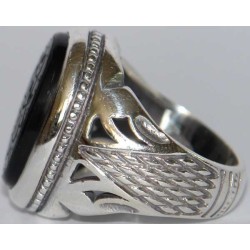 Iran Islam Shia SALAWAT Blessing to Prophet & Ahlu-l Bait Natural Black Agate Aqeeq Aqiq Onyx Silver 925 Ring