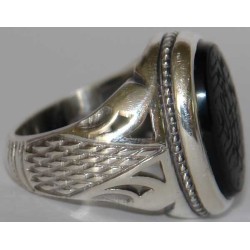 Iran Islam Shia SALAWAT Blessing to Prophet & Ahlu-l Bait Natural Black Agate Aqeeq Aqiq Onyx Silver 925 Ring