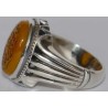 Iran Islam Shia Allah & 14 Masoom Imams Natural Yellow Agate Aqeeq Aqiq Akik Sterling Silver 925 Ring
