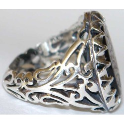 Iran Islam Glory be to Allah and I Praise Him Mirrored Calligraphy Engraved on Natural Agate Aqeeq Sterling Silver 925 Ring