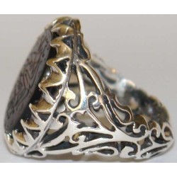 Iran Islam Glory be to Allah and I Praise Him Mirrored Calligraphy Engraved on Natural Agate Aqeeq Sterling Silver 925 Ring