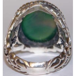 Iran Islam Glory be to Allah and I Praise Him Mirrored Calligraphy Engraved on Natural Chrysoprase Sterling Silver 925 Ring