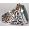 Iran Islam Glory be to Allah and I Praise Him Mirrored Calligraphy Engraved on Natural Chrysoprase Sterling Silver 925 Ring