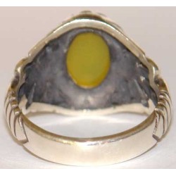 Iran Islam Islamic Shia Imam Ali a.s. Face Hand Carving on Yellow Agate Aqeeq Aqiq Akeek Gemstone Sterling Silver 925 Ring