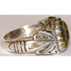 Iran Islam Islamic Shia Imam Ali a.s. Face Hand Carving on Yellow Agate Aqeeq Aqiq Akeek Gemstone Sterling Silver 925 Ring