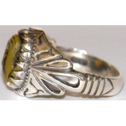 Iran Islam Islamic Shia Imam Ali a.s. Face Hand Carving on Yellow Agate Aqeeq Aqiq Akeek Gemstone Sterling Silver 925 Ring