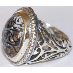 Iran Islam Shia YA ALI Engraved on the back of Natural Durr-e Najaf Clear Gemstone Sterling Silver 925 Ring