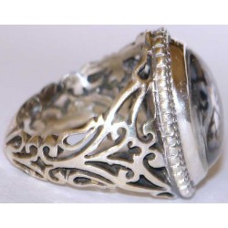 Iran Islam Shia YA ALI Engraved on the back of Natural Durr-e Najaf Clear Gemstone Sterling Silver 925 Ring