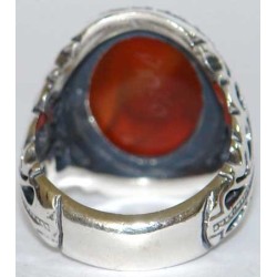 Iran Islam Islamic Shia Imam Ali a.s. Face Hand Carving on Agate Aqeeq Aqiq Akeek Gemstone Sterling Silver 925 Ring