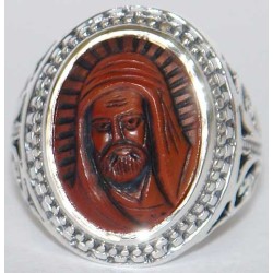 Iran Islam Islamic Shia Imam Ali a.s. Face Hand Carving on Agate Aqeeq Aqiq Akeek Gemstone Sterling Silver 925 Ring