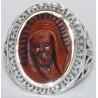 Iran Islam Islamic Shia Imam Ali a.s. Face Hand Carving on Agate Aqeeq Aqiq Akeek Gemstone Sterling Silver 925 Ring