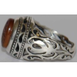 Iran Islam Shia Allah & 14 Masoom Imams Natural Yamani Yemeni Agate Aqeeq Aqiq Akik Sterling Silver 925 Ring