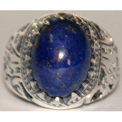 Iran Islam Shia Imam ALI-ON MA' AL-HAQQ Natural Lajward ( Lapis Lazuli ) Gemstone Sterling Silver 925 Ring