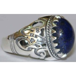 Iran Islam Shia Imam ALI-ON MA' AL-HAQQ Natural Lajward ( Lapis Lazuli ) Gemstone Sterling Silver 925 Ring