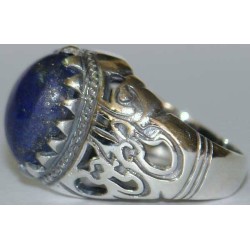 Iran Islam Shia Imam ALI-ON MA' AL-HAQQ Natural Lajward ( Lapis Lazuli ) Gemstone Sterling Silver 925 Ring