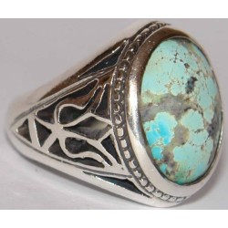 Iran Persian Natural Neyshabur Firoozeh Shajar Turquoise Sterling Silver 925 Ring