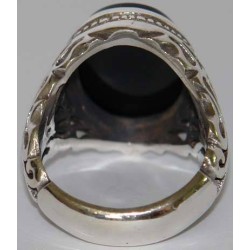 Iran Islam Shia SALAWAT Blessing to Prophet & Ahlu-l Bait Natural Black Agate Aqeeq Aqiq Onyx Silver 925 Ring